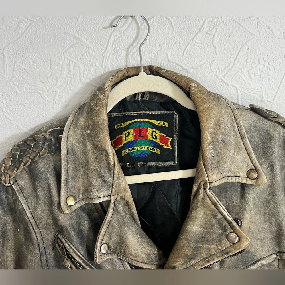 Vintage Putnam Leather Gold PLG Genuine Brown Lined Leather Jacket Men's Size L - Picture 7 of 10